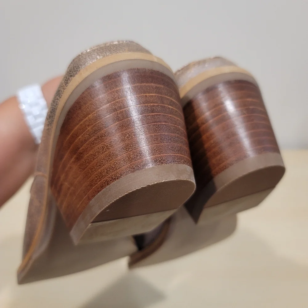 Sz 39 EU / 8 US Fly London "Yulo" Rose Gold Wedge Mules - Picture 5 of 10